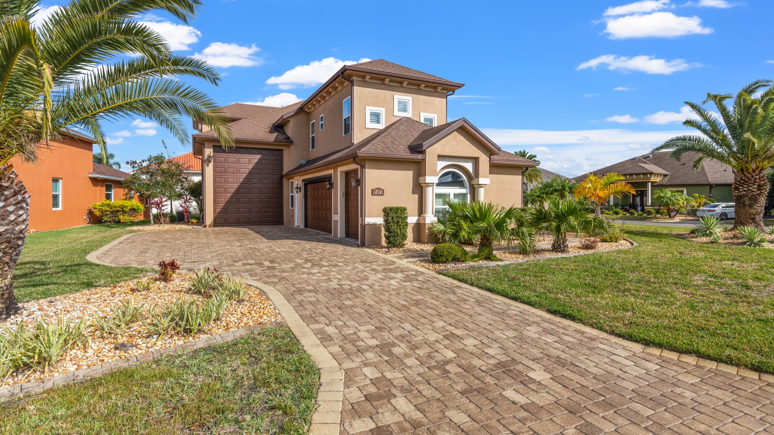 Exterior front elevation captured in golden hour light