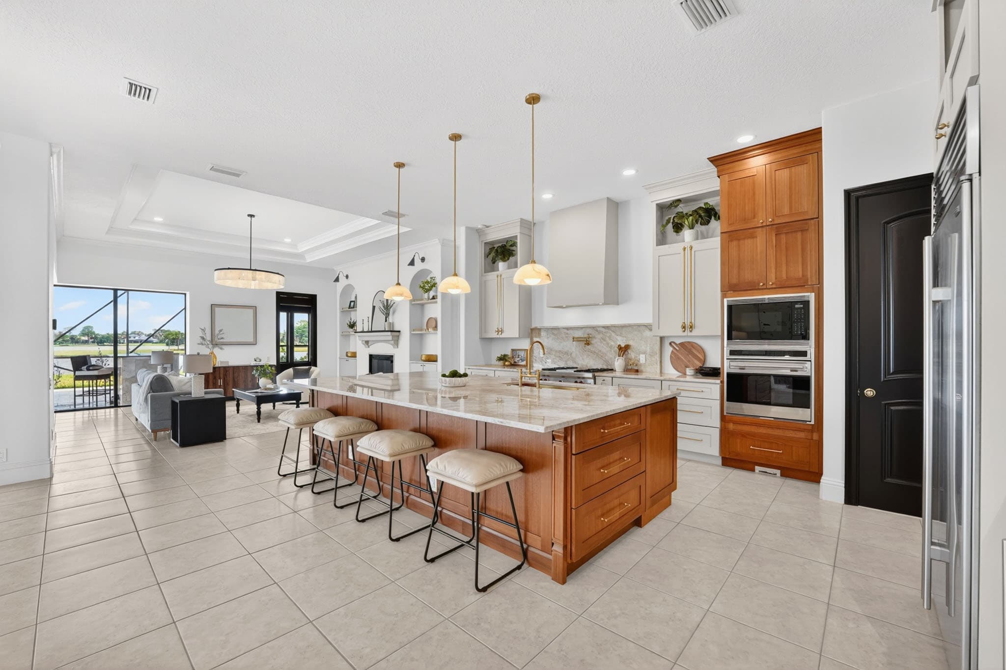 Open-concept kitchen with lake view